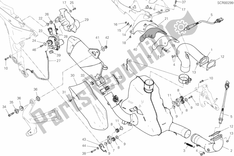 All parts for the Exhaust System of the Ducati Multistrada 950 S SW Brasil 2020